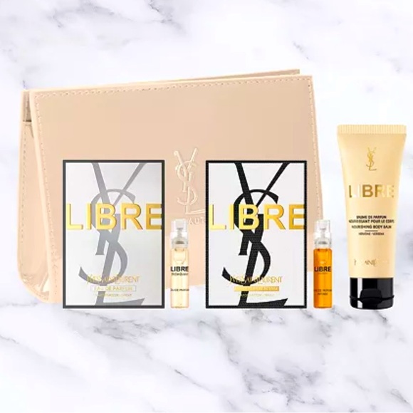 Yves Saint Laurent Beauty Libre 4 pc Travel Gift Set Cream Faux Leather Pouch - Picture 1 of 17